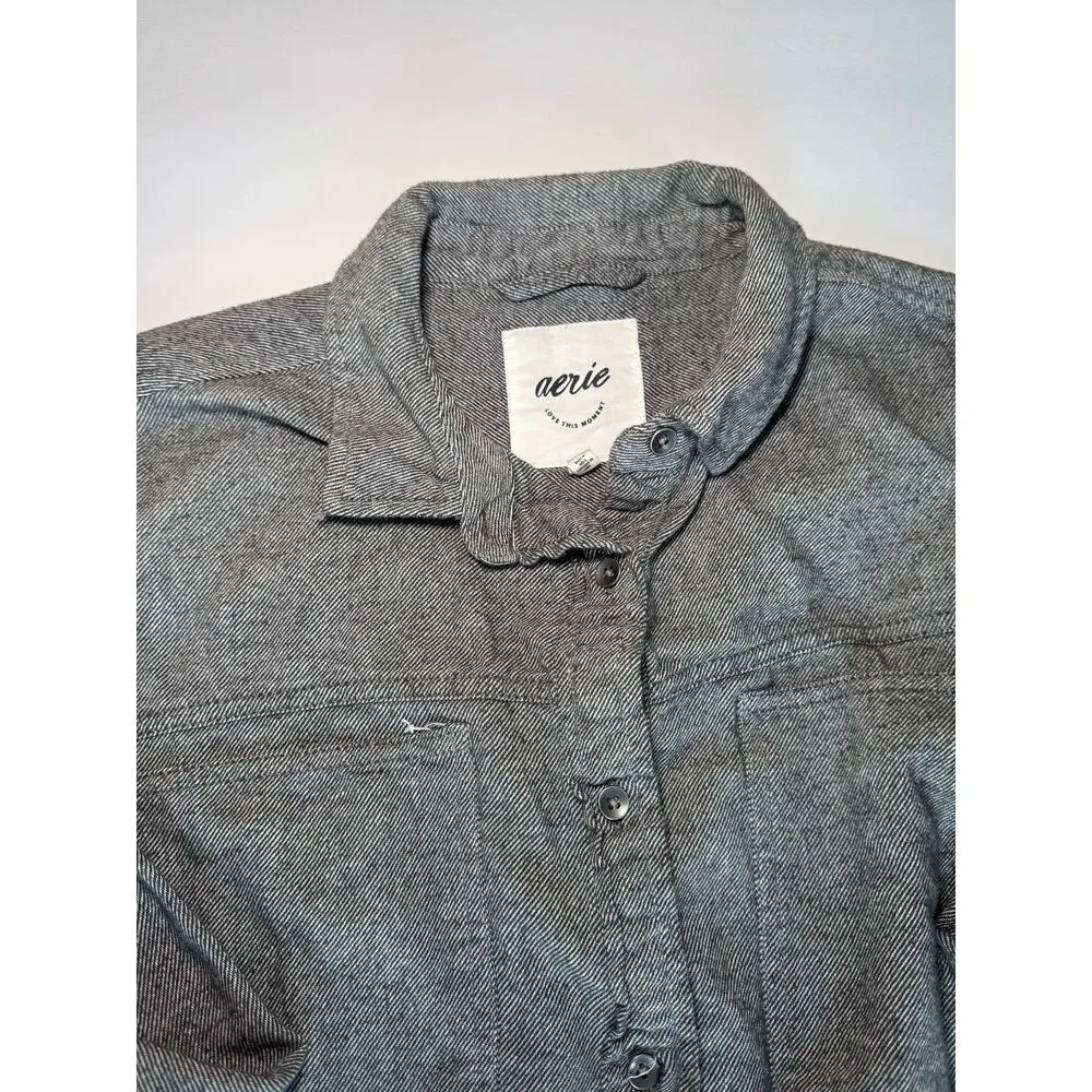 Aerie Womens Button Front Shirt Gray Cotton Long Sleeve Casual Small - Picture 2 of 9